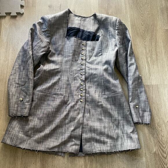 cult gaia evie structured raw edge blazer + ova high waist front slit shorts set - Picture 6 of 13